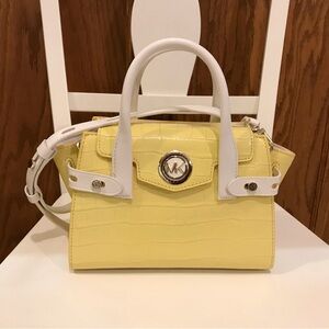 Michael Kors Carmen Extra Small Crocodile Embossed Leather Belted Satchel